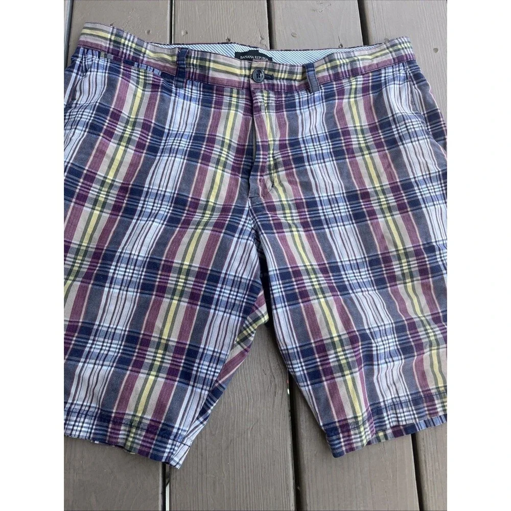 BANANA REPUBLIC Men's Plaid Shorts Summer Fun 100% Cotton Size 36